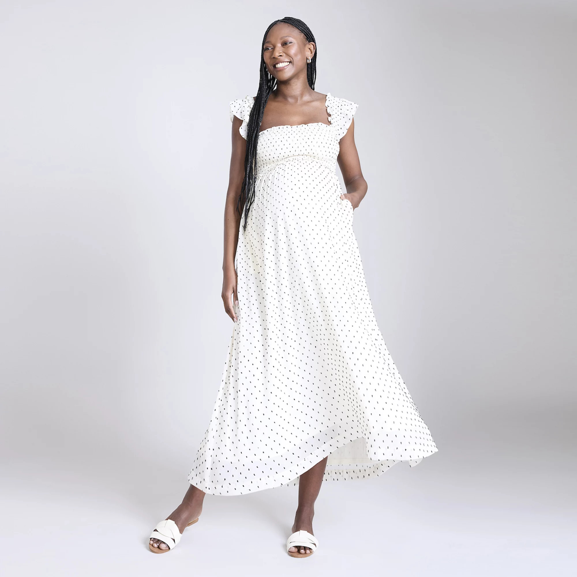 Maternity Motherhood® Sleeveless Ruffle Shoulder Smocked Dress | Kohl's