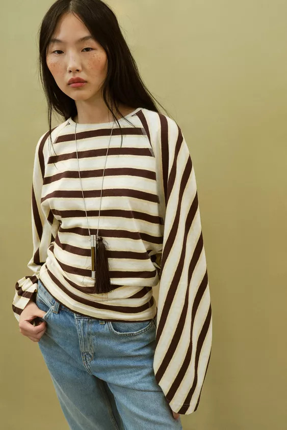 STRIPED COTTON AND LINEN T-SHIRT | Zara US