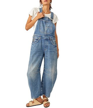 We The Free Good Luck Denim Square Neck Barrel Leg Overalls | Dillard's