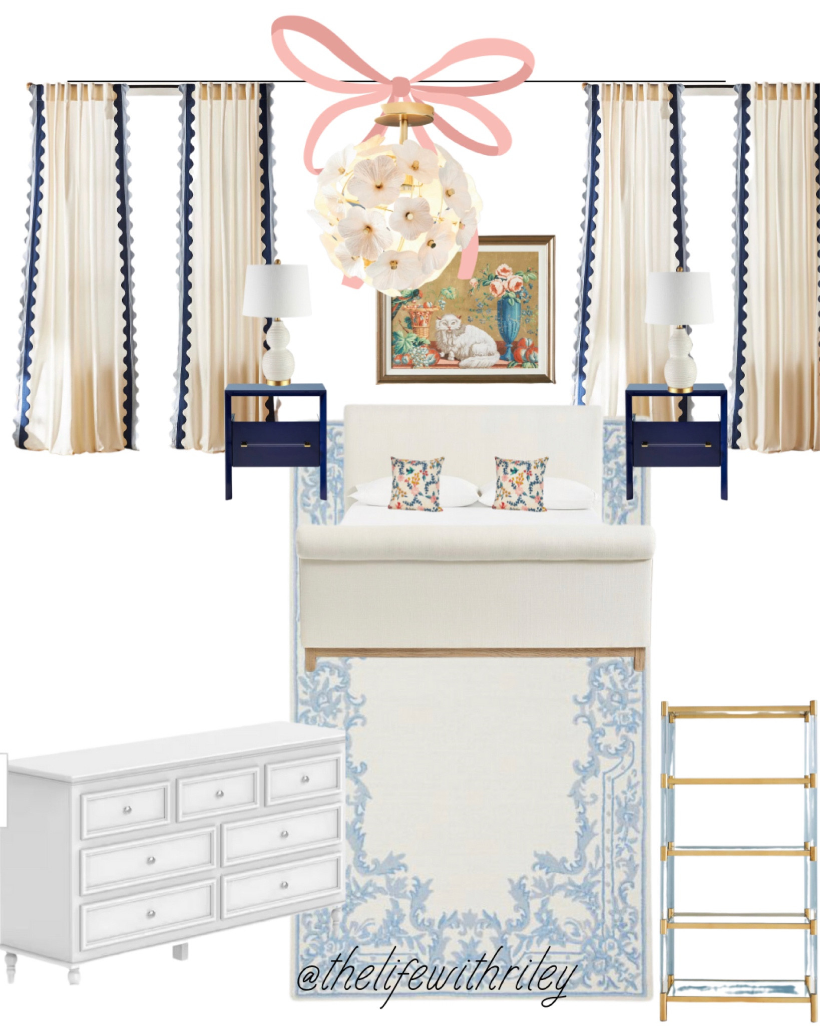 Cozy bedroom INSPO 

Primary bedroom, blue and white bedroom, classic home style, area rug, curtains, cat art 

#LTKstyletip #LTKhome #LTKFind