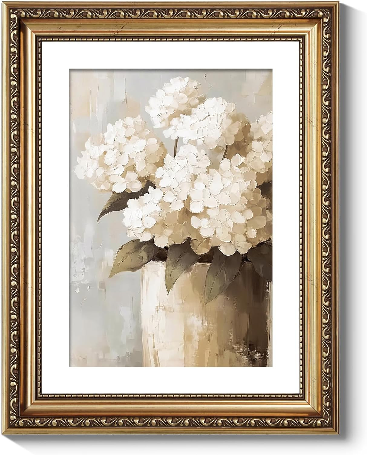 ARPEOTCY Vintage Gold Framed Wall Art Decor, 11x14 Inch,Bathroom Picture Decor Aesthetic, White Hydrangeas Prints, Farmhouse Floral Art for Living Room Bedroom, | Amazon (US)