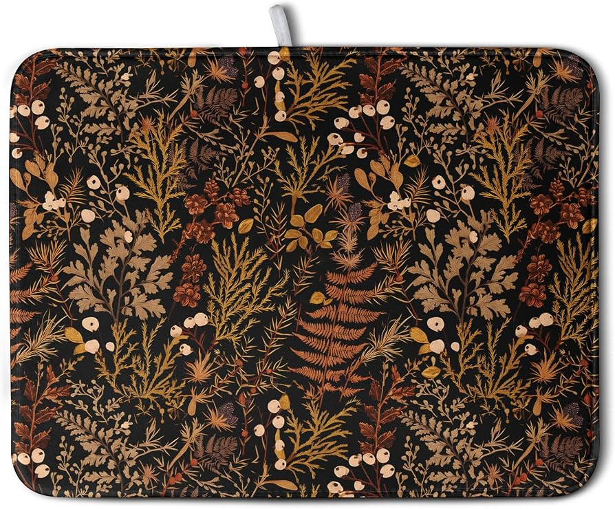 Black Burnt Orange Botanical Fall Dish Drying Mat for Kitchen Counter Seasonal Autumn Vintage Pla... | Amazon (US)