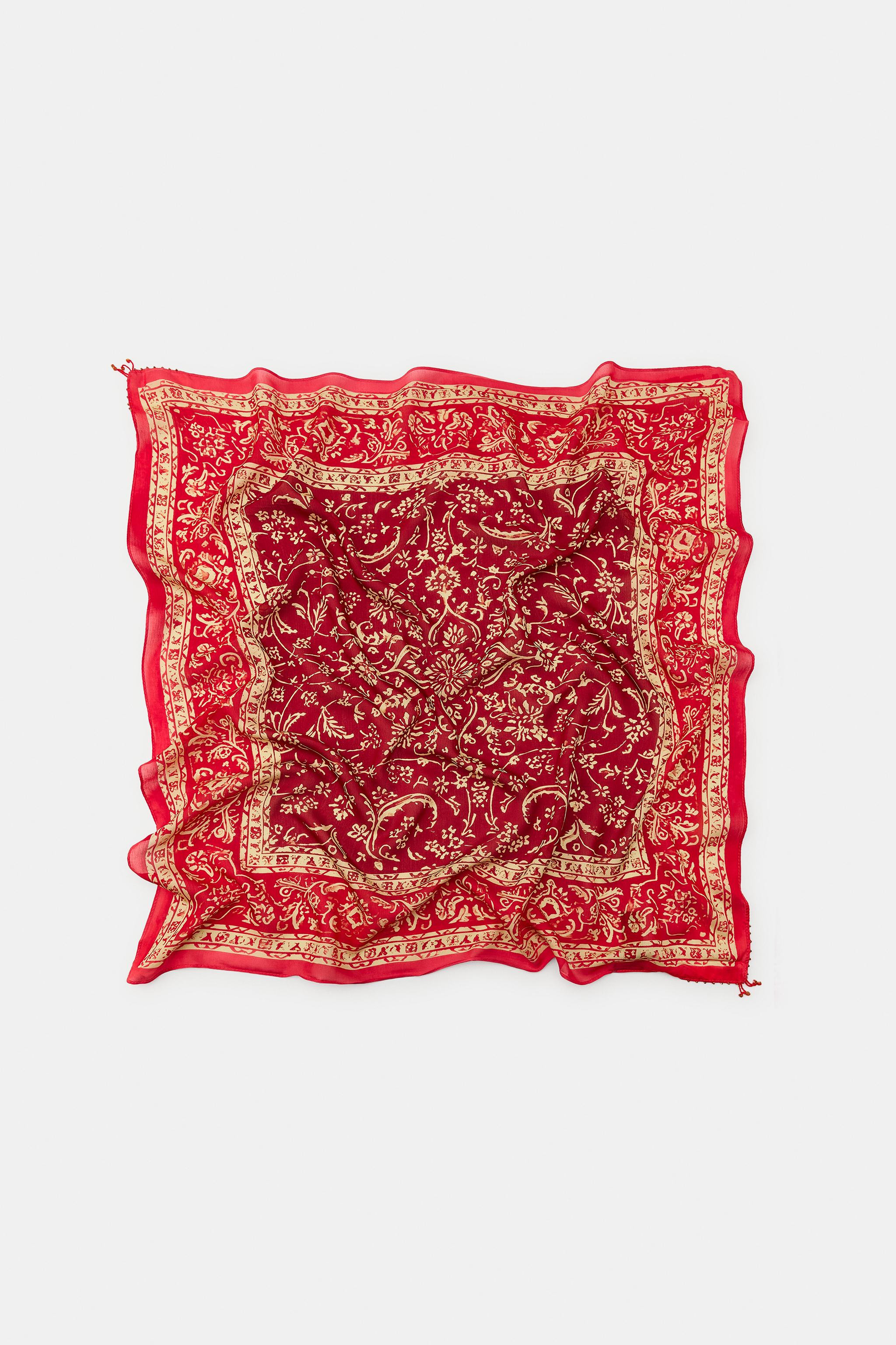 BEADED PRINTED SILK SCARF | Zara US