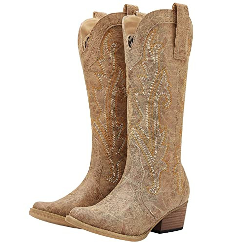 HISEA Rollda Cowboy Boots for Women, Cowgirl Boots, Comfortable Western Boots with Pointed Toe St... | Amazon (US)