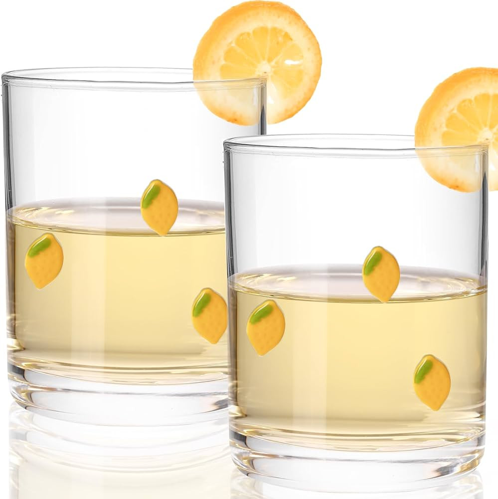 Physkoa 2 Pack Lemon Icon Juice Glasses – 14oz Cute Glass Coffee Cups for Women – Citrus Lemo... | Amazon (US)