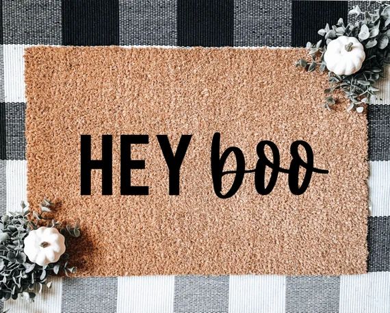 Hey Boo  Doormat Welcome Mat Cute Popular Home Decor | Etsy | Etsy (US)