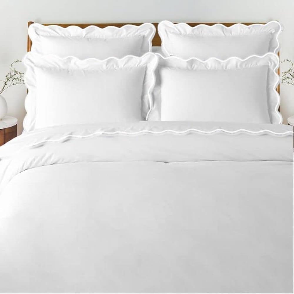 Luxurious Collections Scalloped Trim Duvet Cover & Shams 100% Cotton Sateen 400 Thread Count (Twi... | Amazon (US)