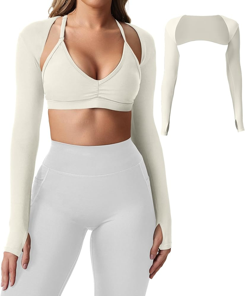 YEOREO Women Crop Top Long Sleeve Bolero Open Front Workout Cropped Shirts Sports Shrug | Amazon (US)