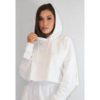 White Brushed Back Missguided Crop Hoodie | Missguided (US & CA)