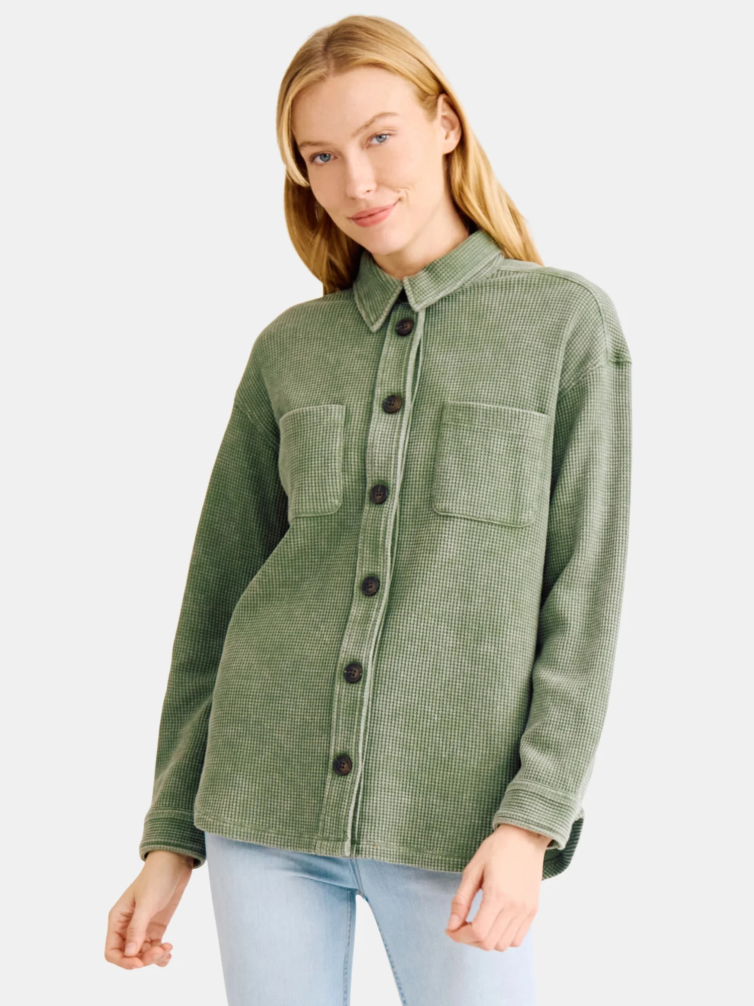 Time and Tru Women’s Knit Shacket with Long Sleeves, Sizes XS-XXXL | Walmart (US)