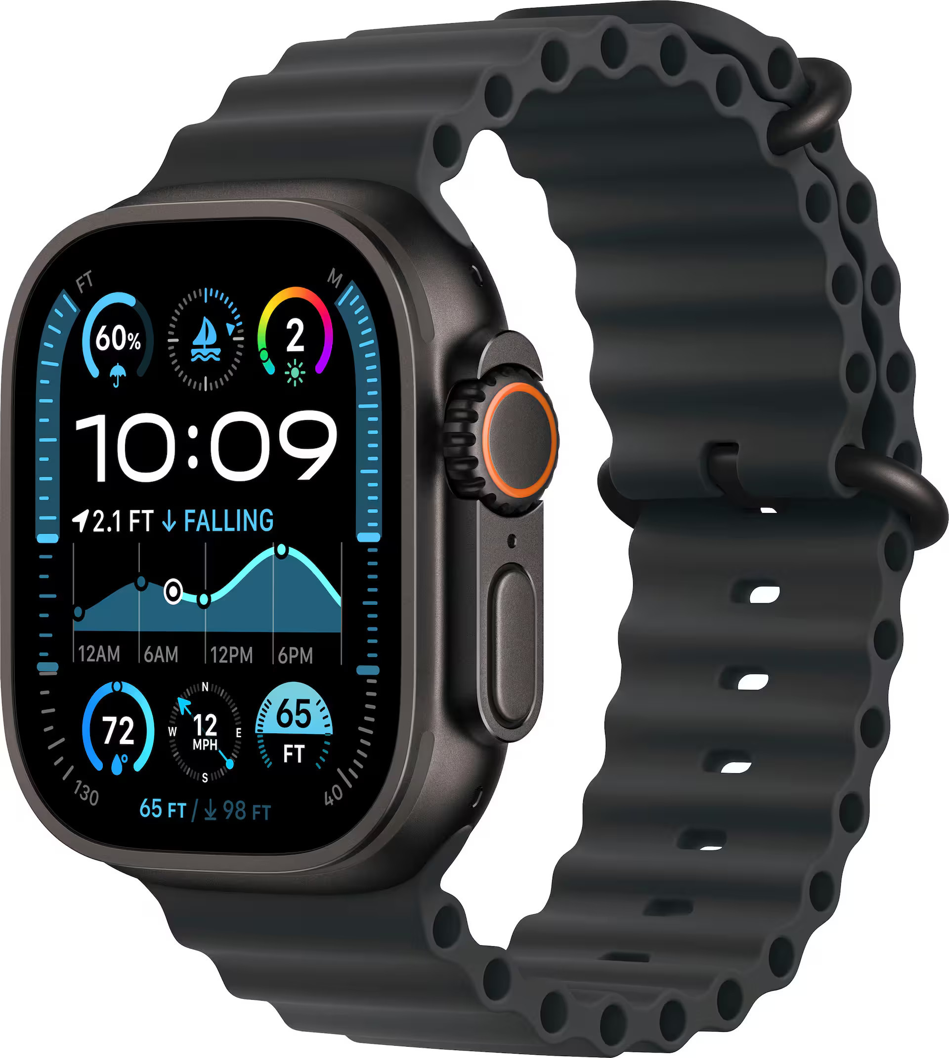 Apple Watch Ultra 2 (GPS+Cellular) 49mm Titanium Case with Black Ocean Band - Black (Verizon) - (2024) | Best Buy U.S.