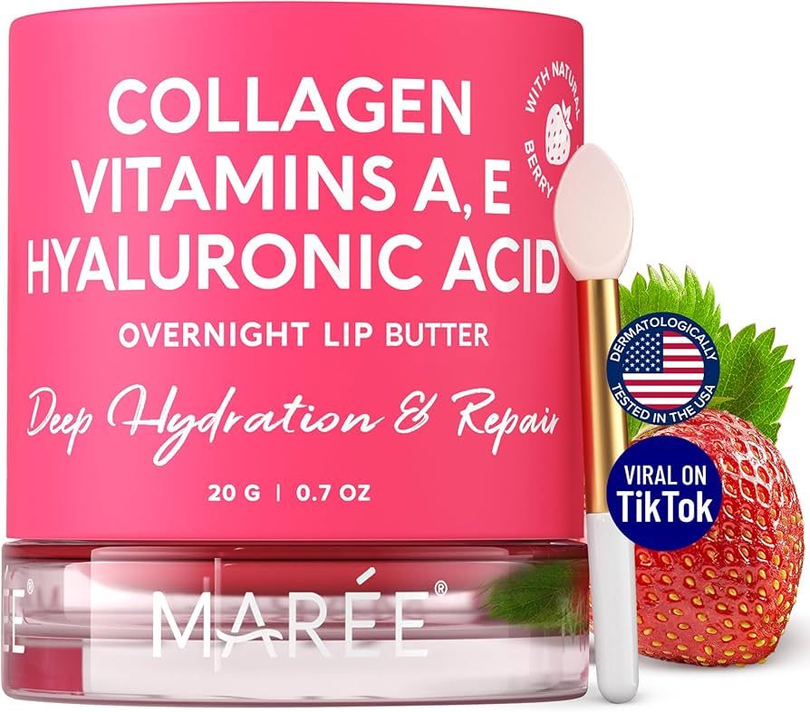 MAREE Lip Mask with Hyaluronic Acid & Coconut Oil - Overnight Collagen Lip Butter to Nourish & Hy... | Amazon (US)