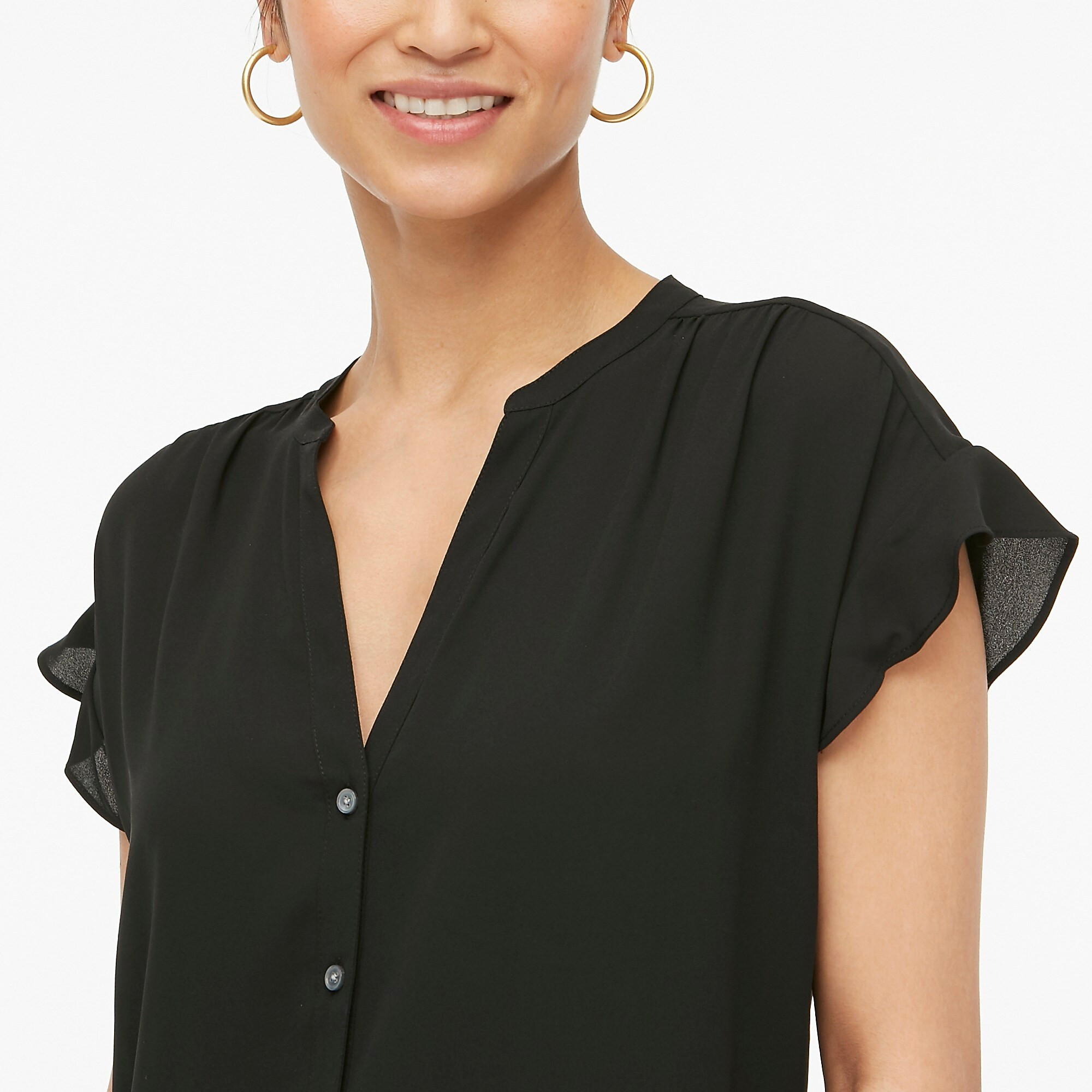 Ruffle-sleeve camp shirt | J.Crew Factory