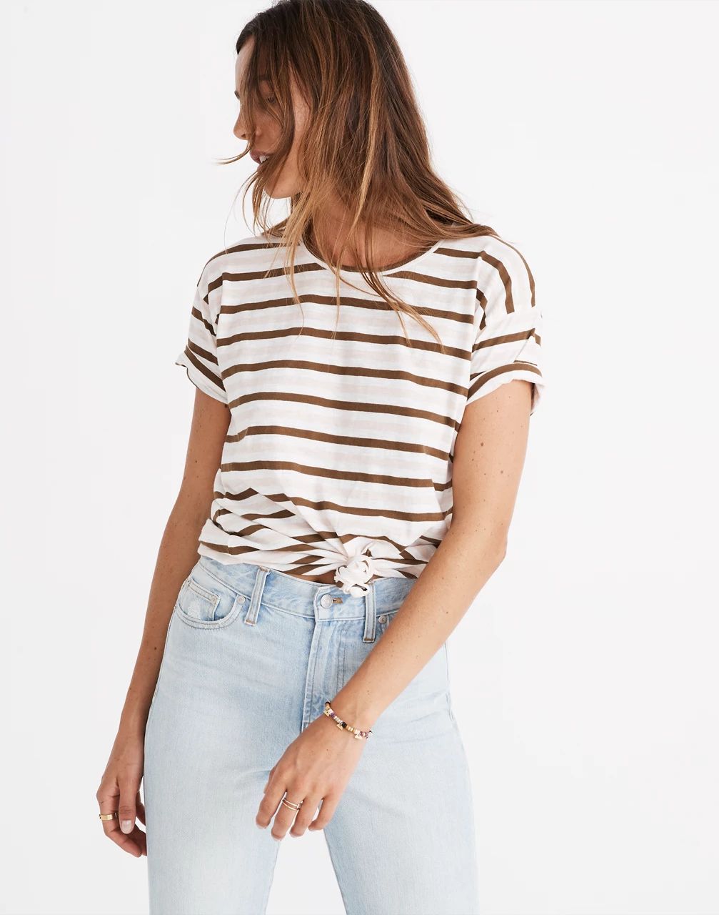 Whisper Cotton Knot-Front Tee in Myers Stripe | Madewell