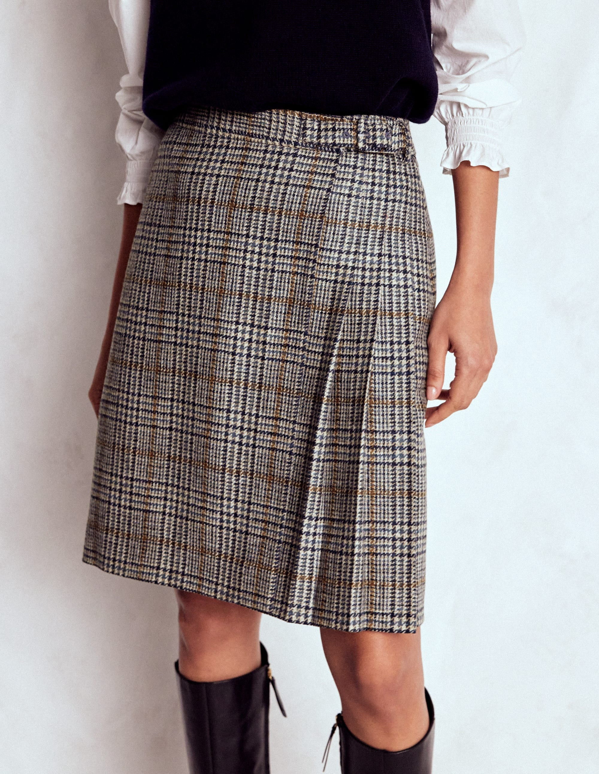 Helen Wool Kilt Skirt-Blue, Grey Prince of Wales | Boden UK