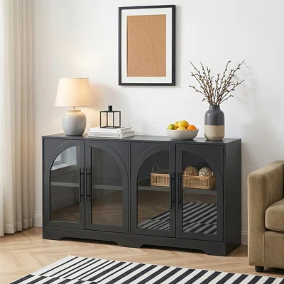 55" W Arched Sideboard Accent Buffet Cabinet TV Stand With Glass Doors & Adjustable Shelves | Wayfair North America