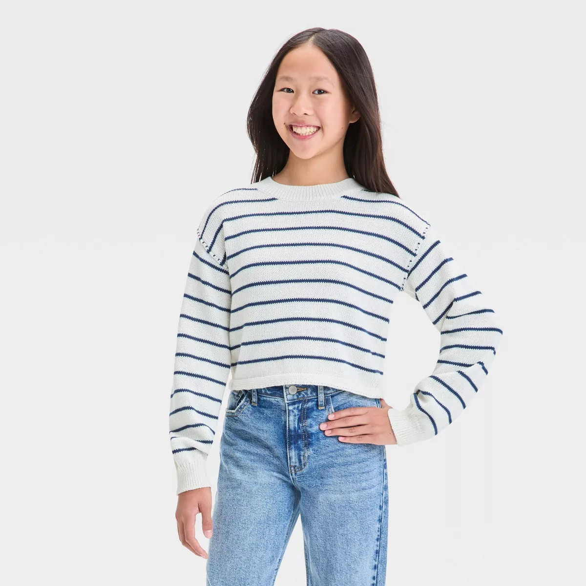 Girls' Striped Cropped Pullover Sweater - art class™ | Target