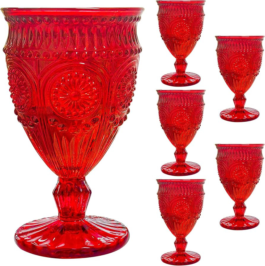 6 PCS Christmas Wine Glasses - Red Goblet Glasses, Deep Red Designs Blend Better With the Christm... | Amazon (US)