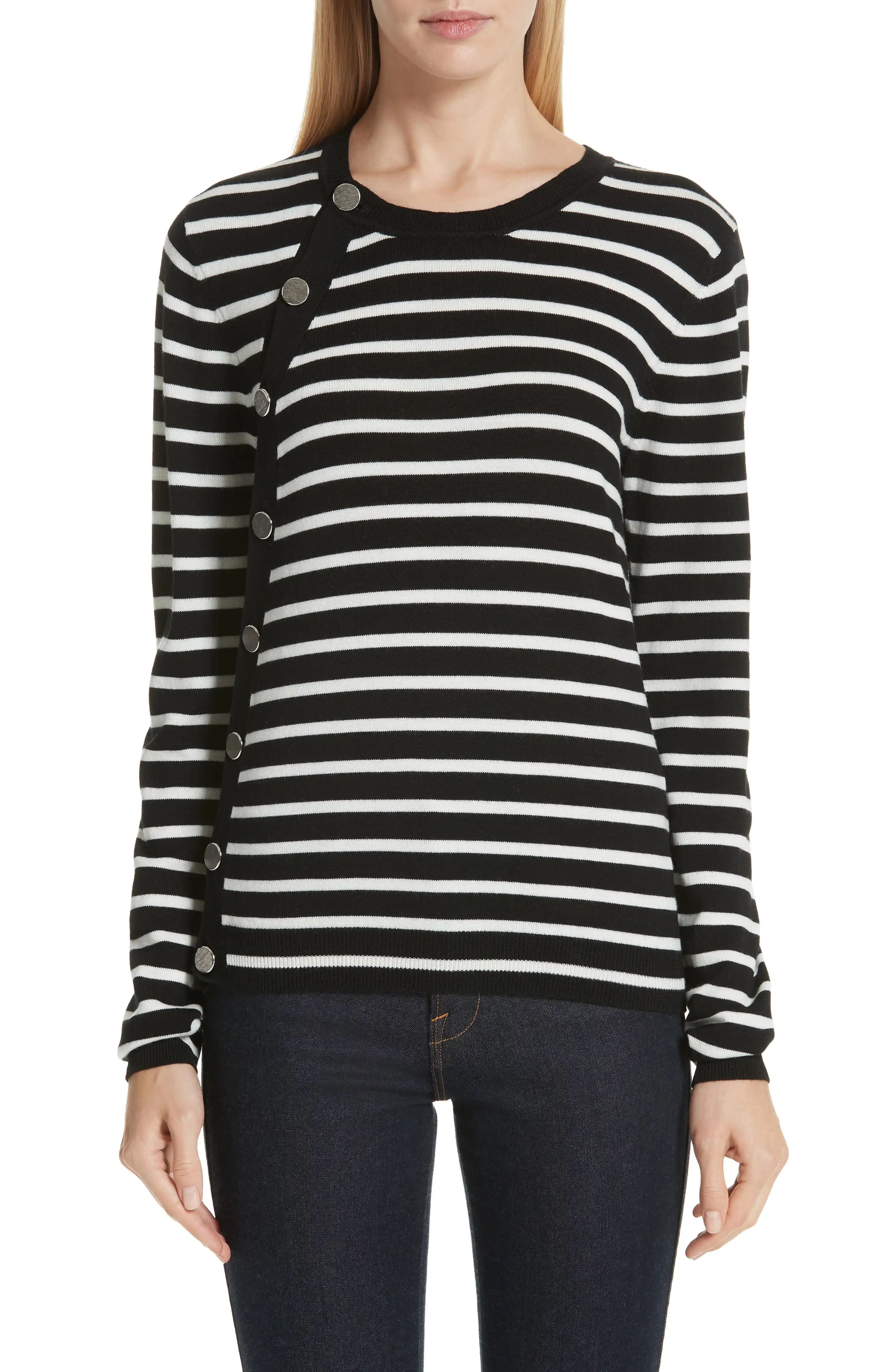Stripe Button Side Wool Sweater | Nordstrom