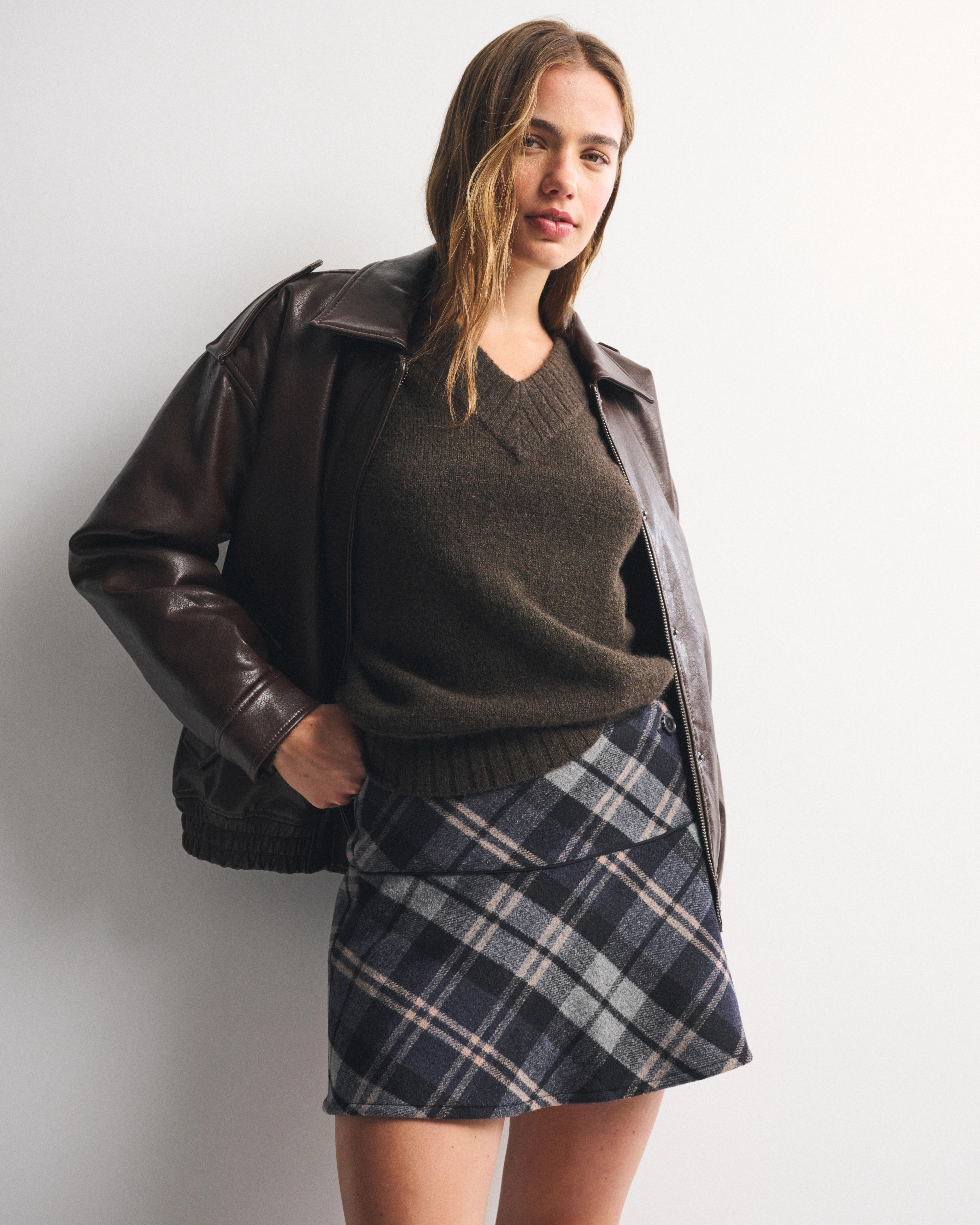 The A&F Scarlett Wool-Blend Mini Skort | Abercrombie & Fitch (US)