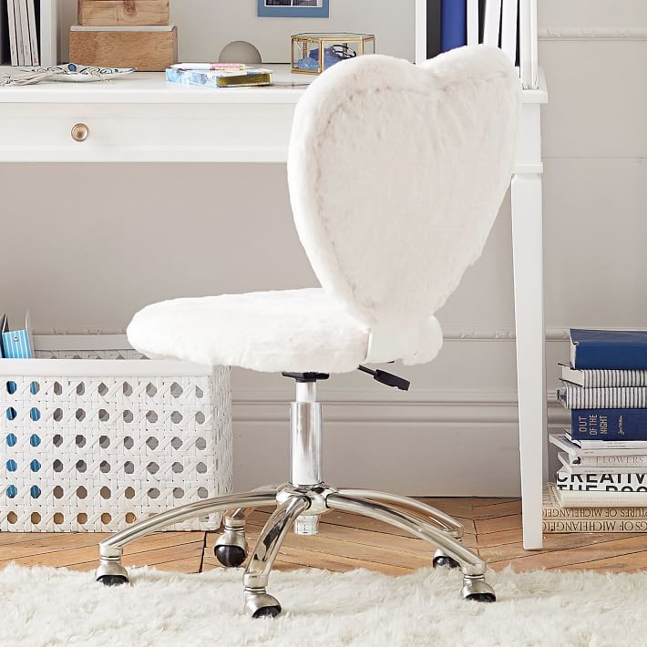 Polar Bear Faux-Fur Heart Airgo Swivel Desk Chair | Pottery Barn Teen