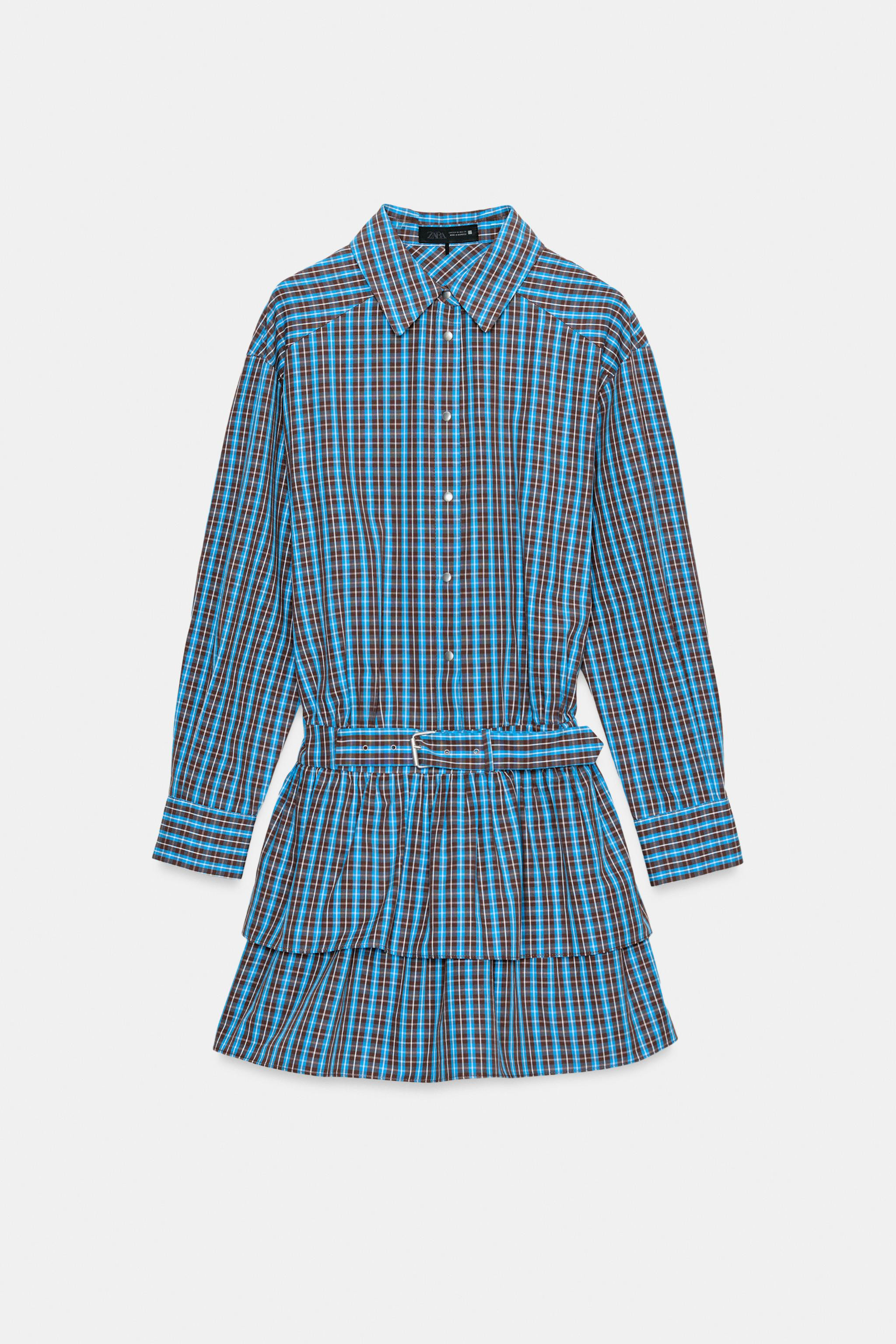 SHORT CHECKED DRESS WITH BELT AND RUFFLES | Zara US