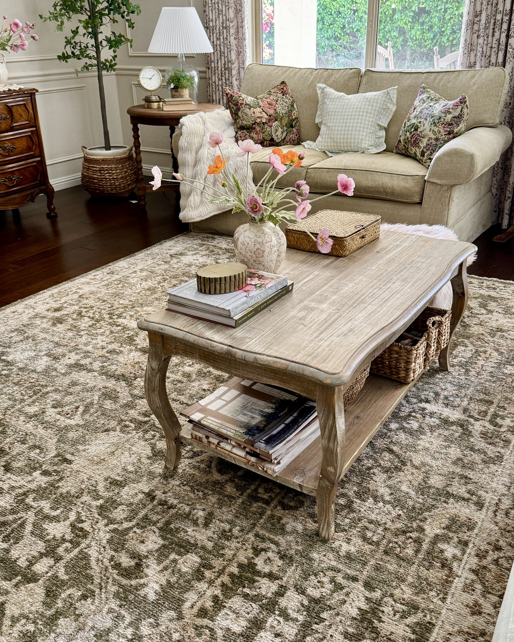 NEW RUG 🫶. Swapped out my mostly creamy beige rug for this LOLOI x Magnolia by Joanna Gaines rug, which is mostly sage green & beige. 🍃

Loloi rug, living room rug, vintage style rug, faded floral rug 

#LTKHome