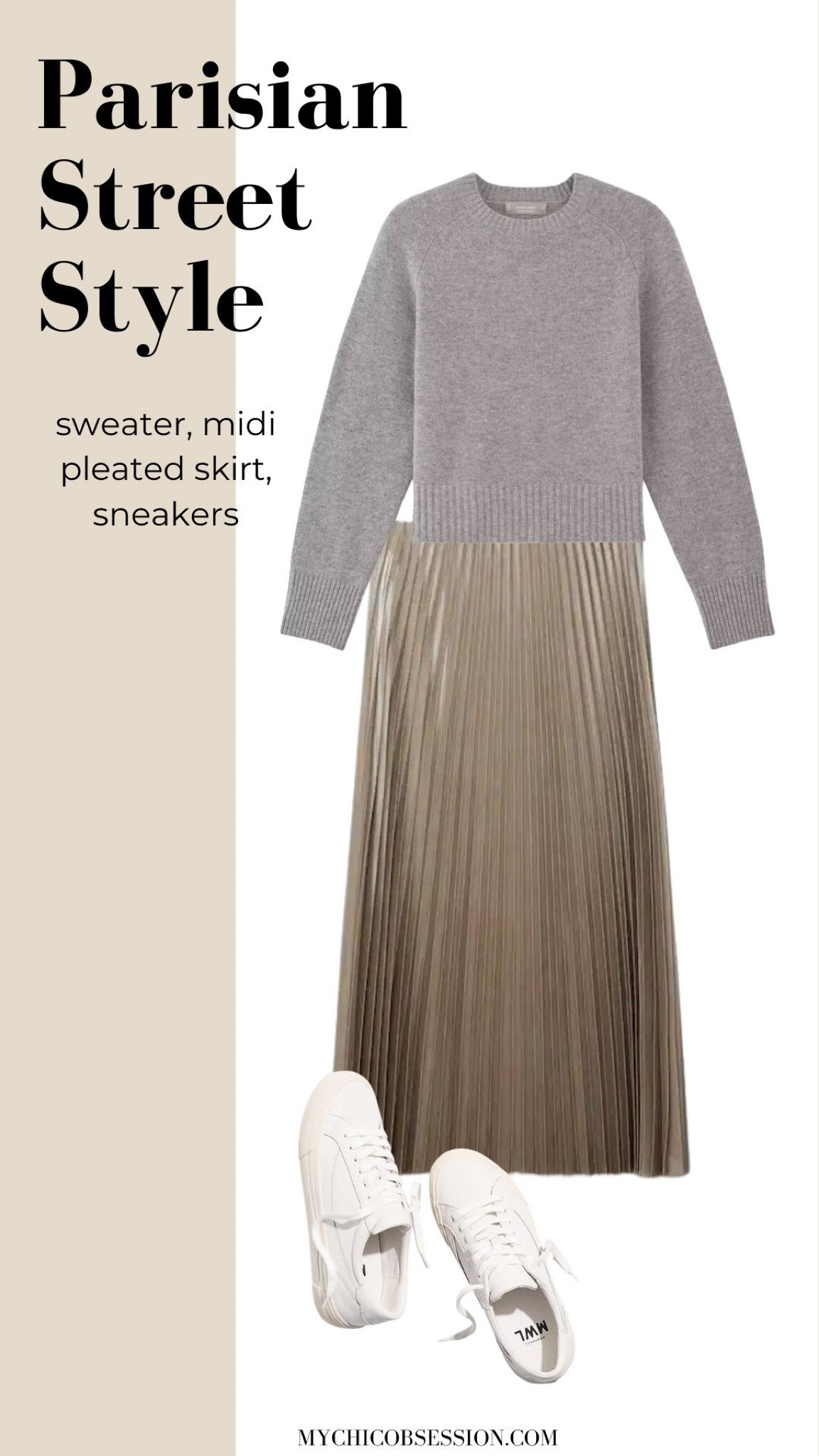Pleated midi skirts are definitely having a moment in Paris. If you’re wondering how to make these more wearable in casual street style, try adding a cashmere sweater and sneakers. It’s comfortable but elevated for fall.

#LTKstyletip #LTKSeasonal