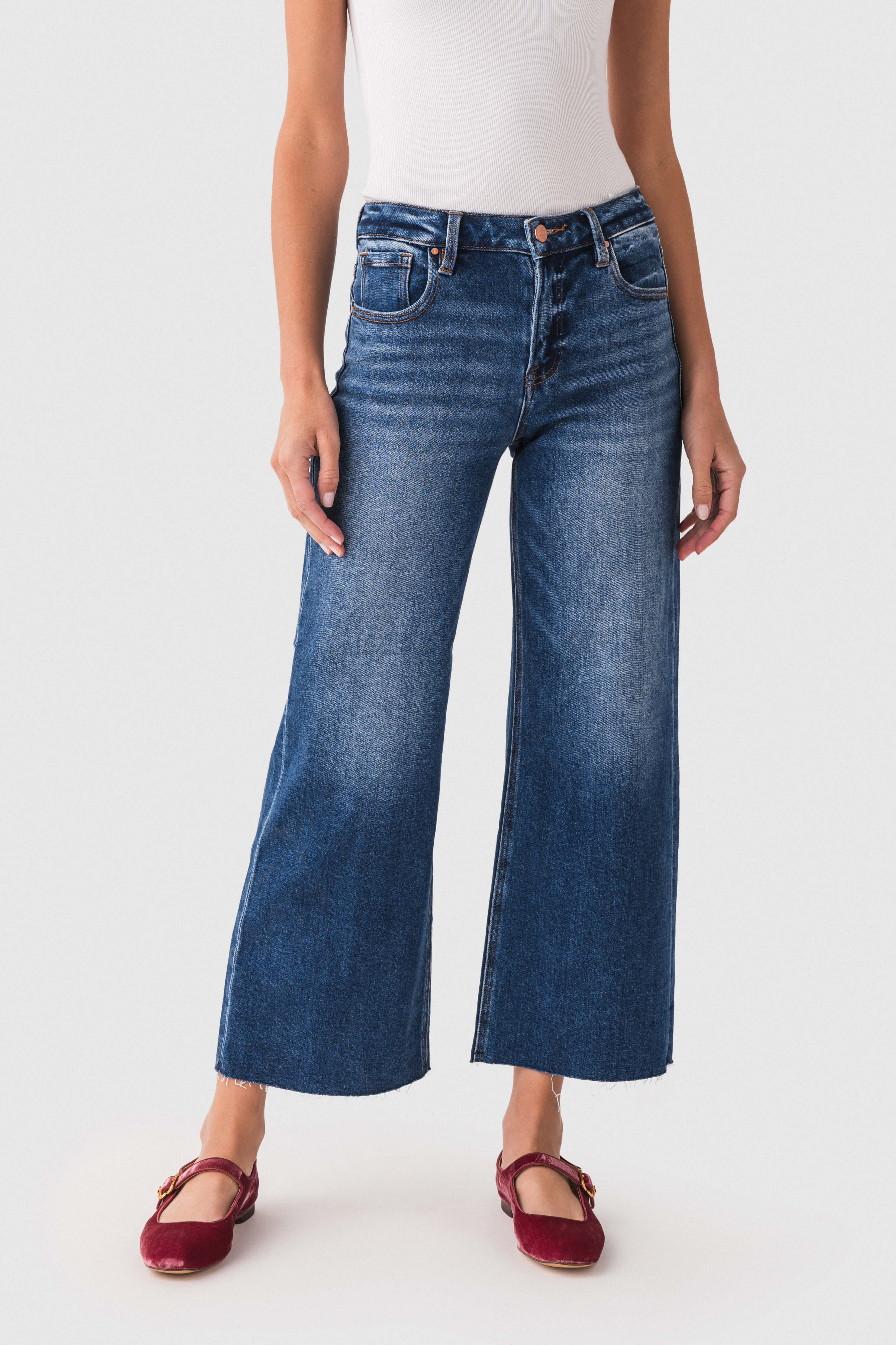 Risen Jenny High Rise Raw Hem Crop Wide Leg Jeans | Social Threads
