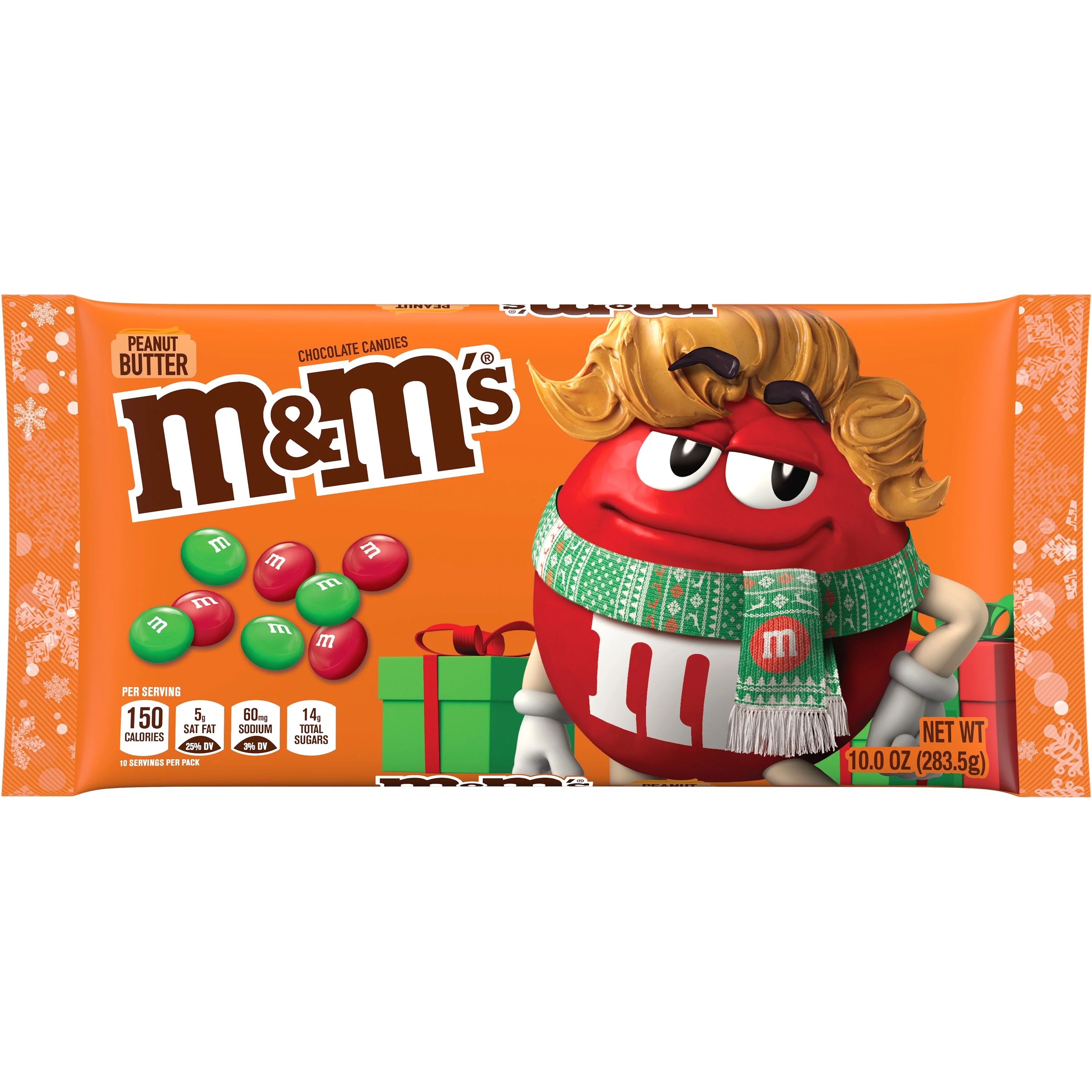 M&M's Holiday Peanut Butter Chocolate Christmas Candy - 10 oz Bag - Walmart.com | Walmart (US)