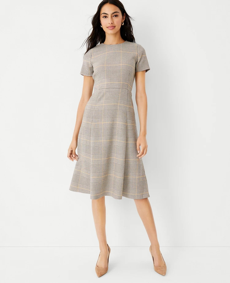 Glen Check Flare Midi Dress | Ann Taylor (US)