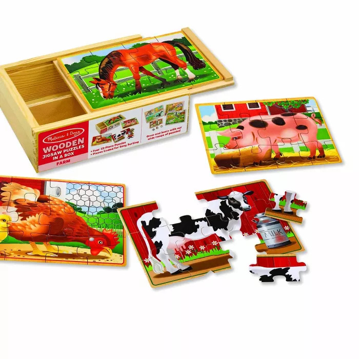 Melissa & Doug Farm 4-in-1 Wooden Jigsaw Puzzles in a Storage Box (48pc total) | Target