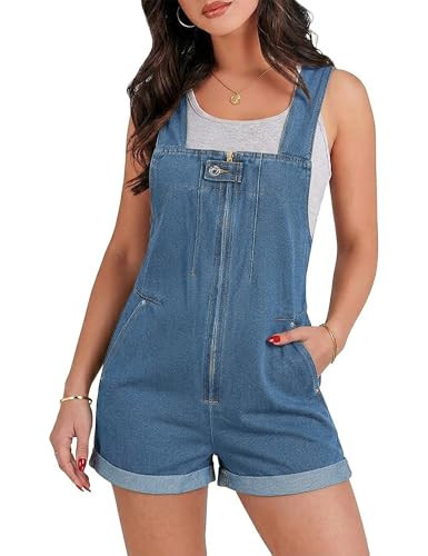 Womens Romper Summer Denim Overall Shorts for Women Sleeveless Casual Loose Fit Jean Jumpsuit with Pockets 2026 Light Blue | Amazon (US)