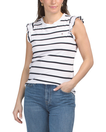 Striped Flutter Sleeve Tee | Marshalls