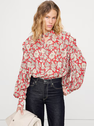 Sheer Pleat-Shoulder Top | Banana Republic (US)