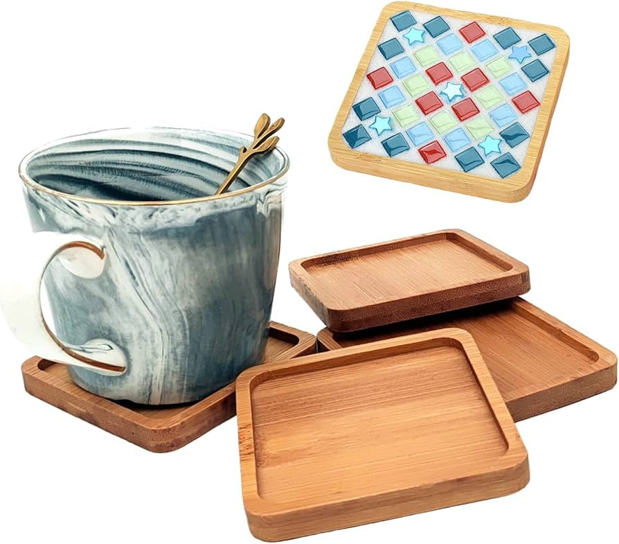 4PCS Mosaic Bamboo Coasters for Crafts, Blank Base Trays, Drinking Cup Coaster, Plant Coaster, Ar... | Amazon (US)