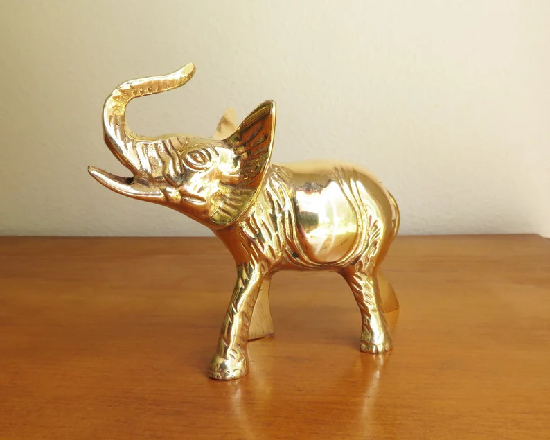 Elephant Figurine, Vintage Brass Gold Baby Statue, African Animal Collectible, Paperweight Figure... | Etsy (US)