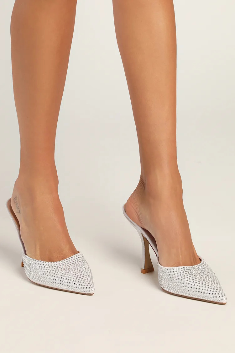 Kistler White Rhinestone Slide Mule Pumps | Lulus (US)