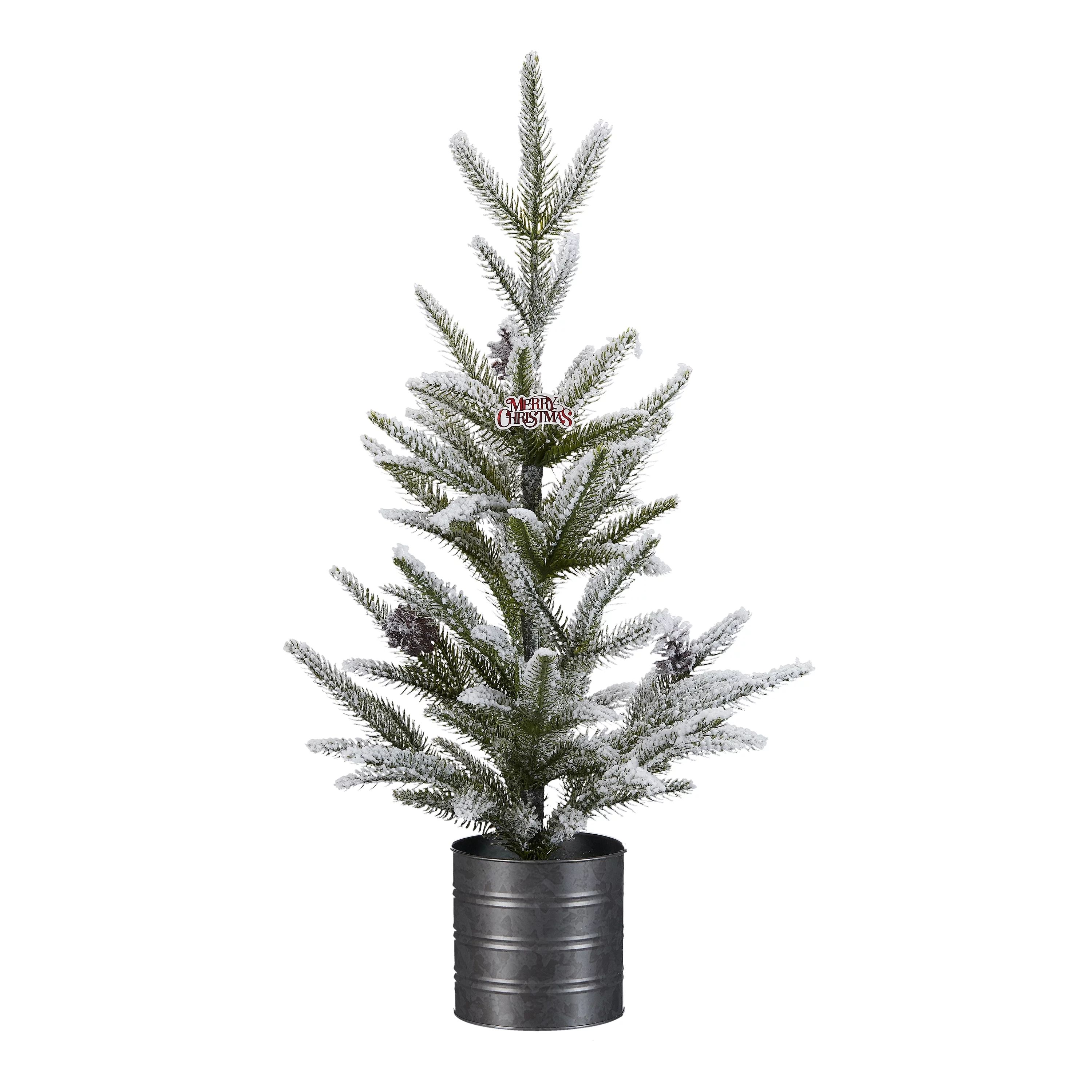 Holiday Time Pine Flocked Tree with Black Metal Bucket Christmas Decoration, 24" | Walmart (US)