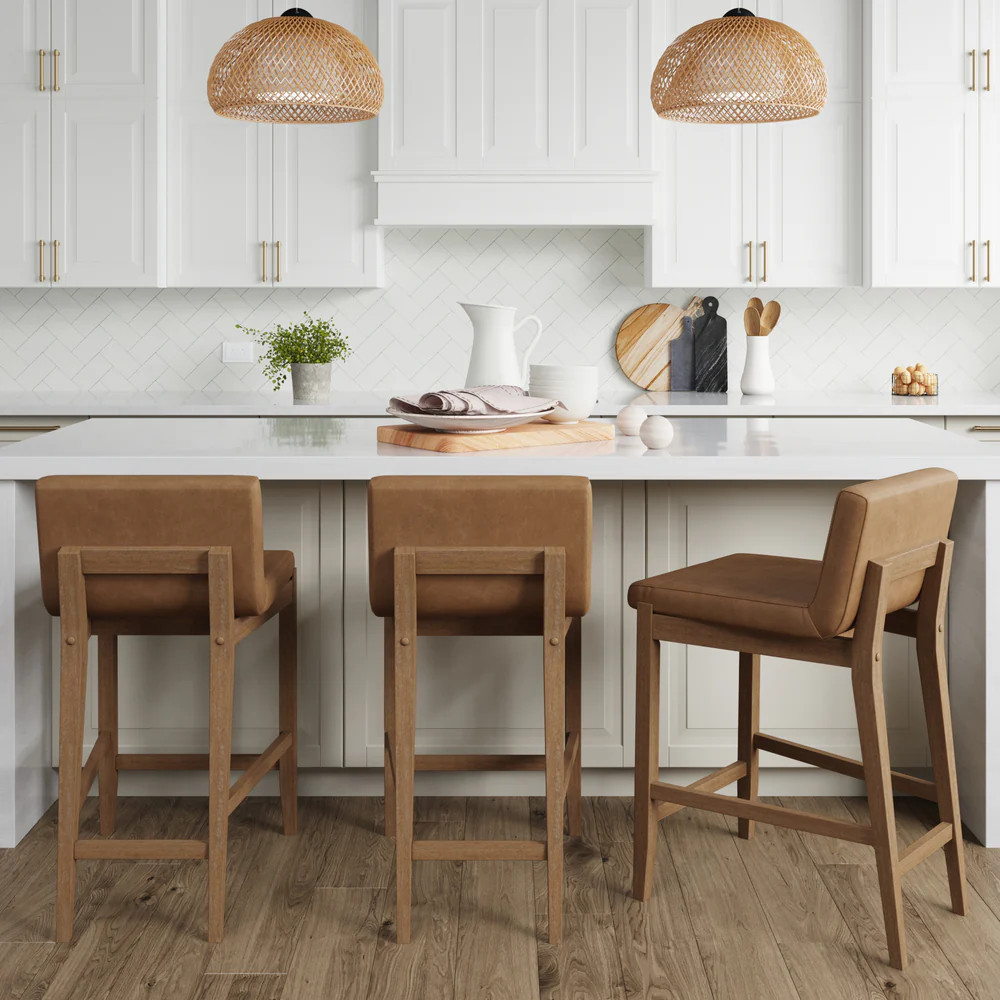 Faux Leather Counter Stools Light Brown (Set of 3) | Nathan James