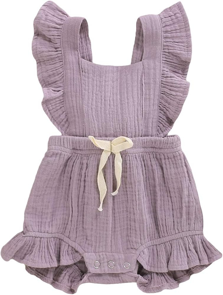 YOUNGER TREE Toddler Baby Girl Ruffled Sleeveless Romper Casual Summer Jumpsuit Cotton Linen Clot... | Amazon (US)