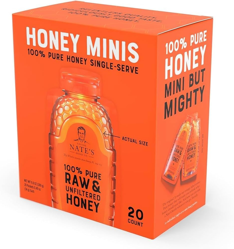 Nate's Honey Minis - Single-Serve 100% Pure, Raw & Unfiltered Honey – 0.49oz Packets, 20ct box | Amazon (US)