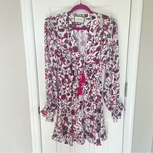 Alexis Kosma Long Sleeve V-Neck Elastic Waist Mini Dress Berry Floral Small | Poshmark