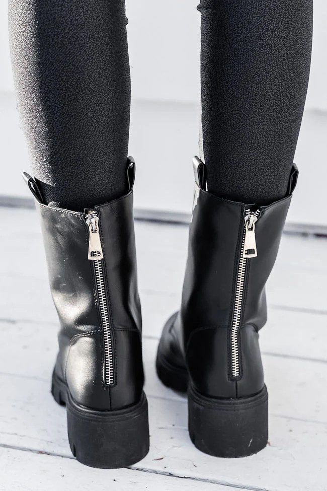 Trina Black Leather Combat Boots | Pink Lily