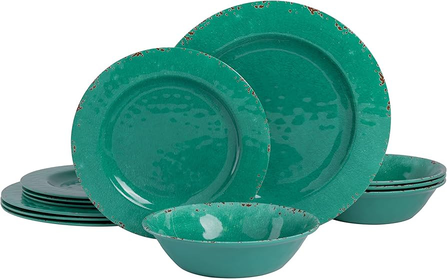 Gibson Home Mauna Melamine Dinnerware Set, Service for 4 (12pcs), Green | Amazon (US)