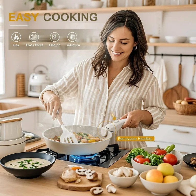 Astercook 22 Piece Pots and Pans Set Non Stick, Cookware Set with Detachable Handles, Oven Safe, ... | Walmart (US)