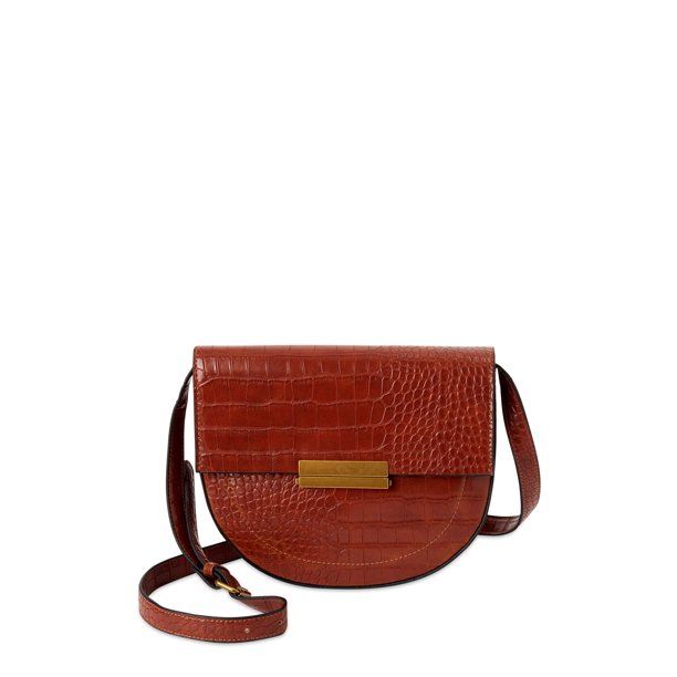 Scoop Women's Faux Leather Croco Crossbody Saddle Bag | Walmart (US)