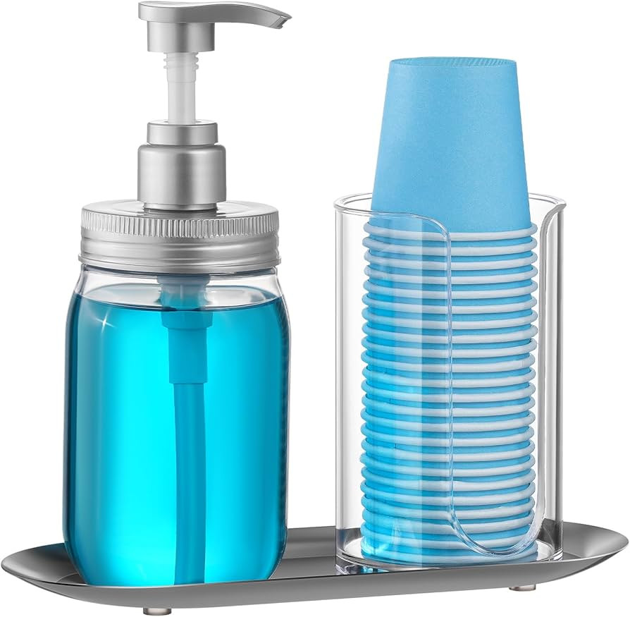 VITVITI Mouthwash Dispenser for Bathroom, Mouth Wash Pump Bottle with Paper Cup Holder, Plastic 15.2 | Amazon (US)