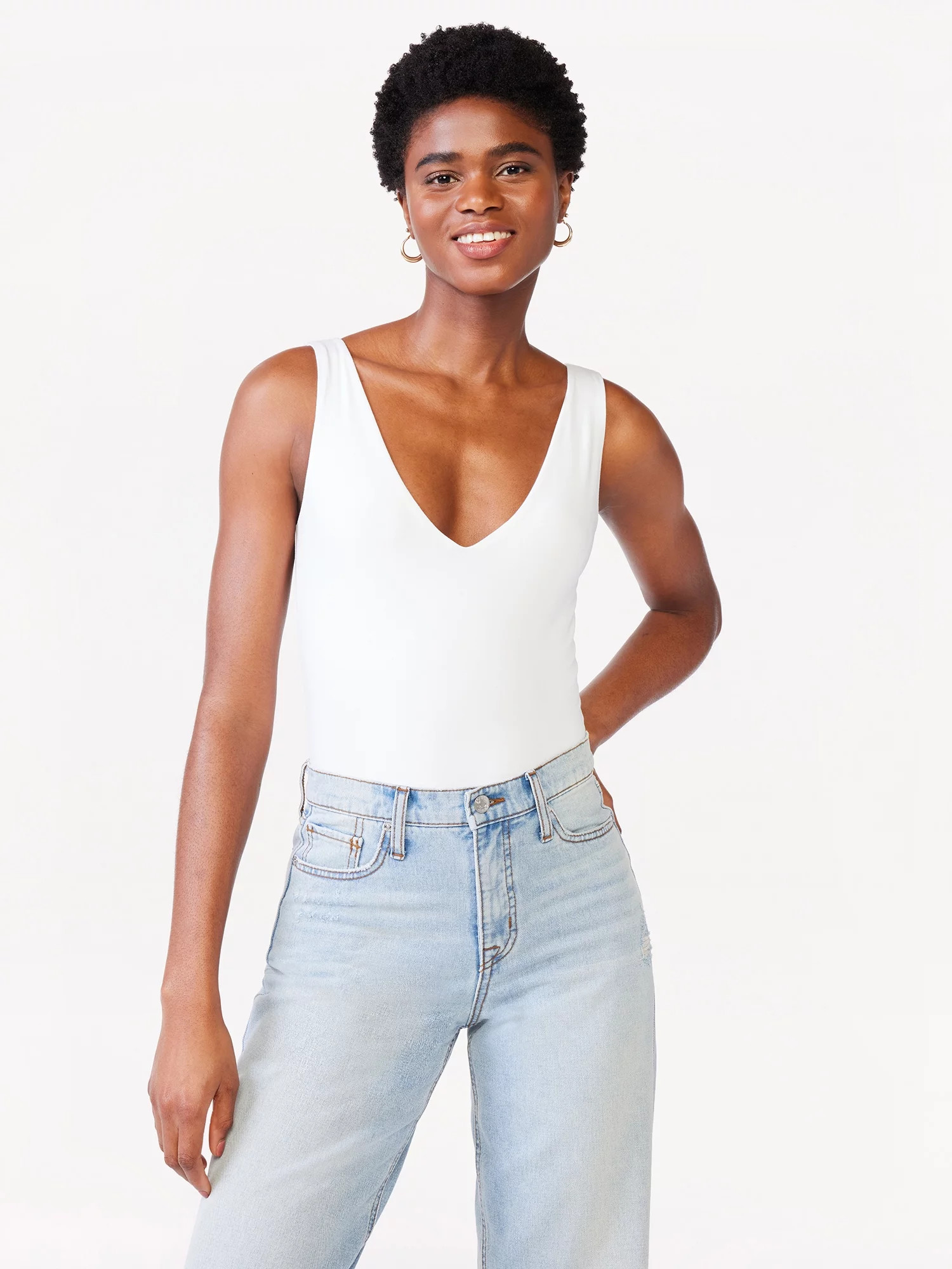 Scoop Women's Sleeveless Double V Neck Fitted Bodysuit | Walmart (US)