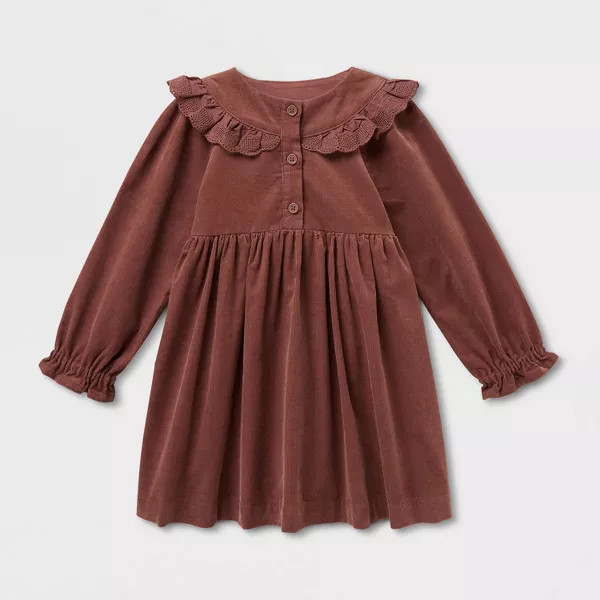 Toddler Girls' Long Sleeve Corduroy A-Line Dress - Cat & Jack™ Cream 5T | Target